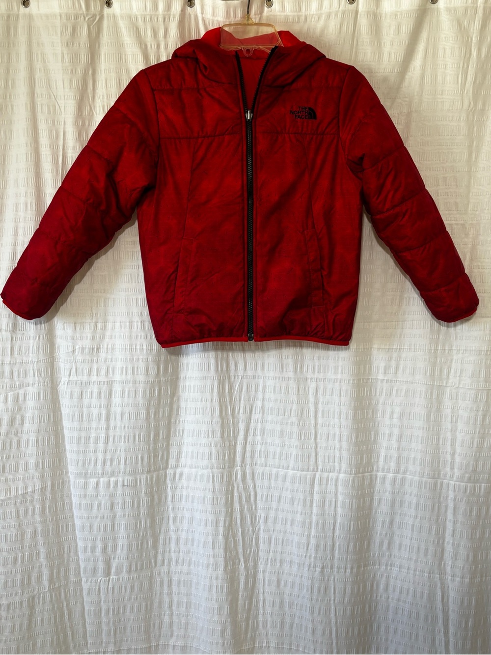 North Face Reversible Jacket Hooded Red on Red Sz Small - Picture 6 of 14